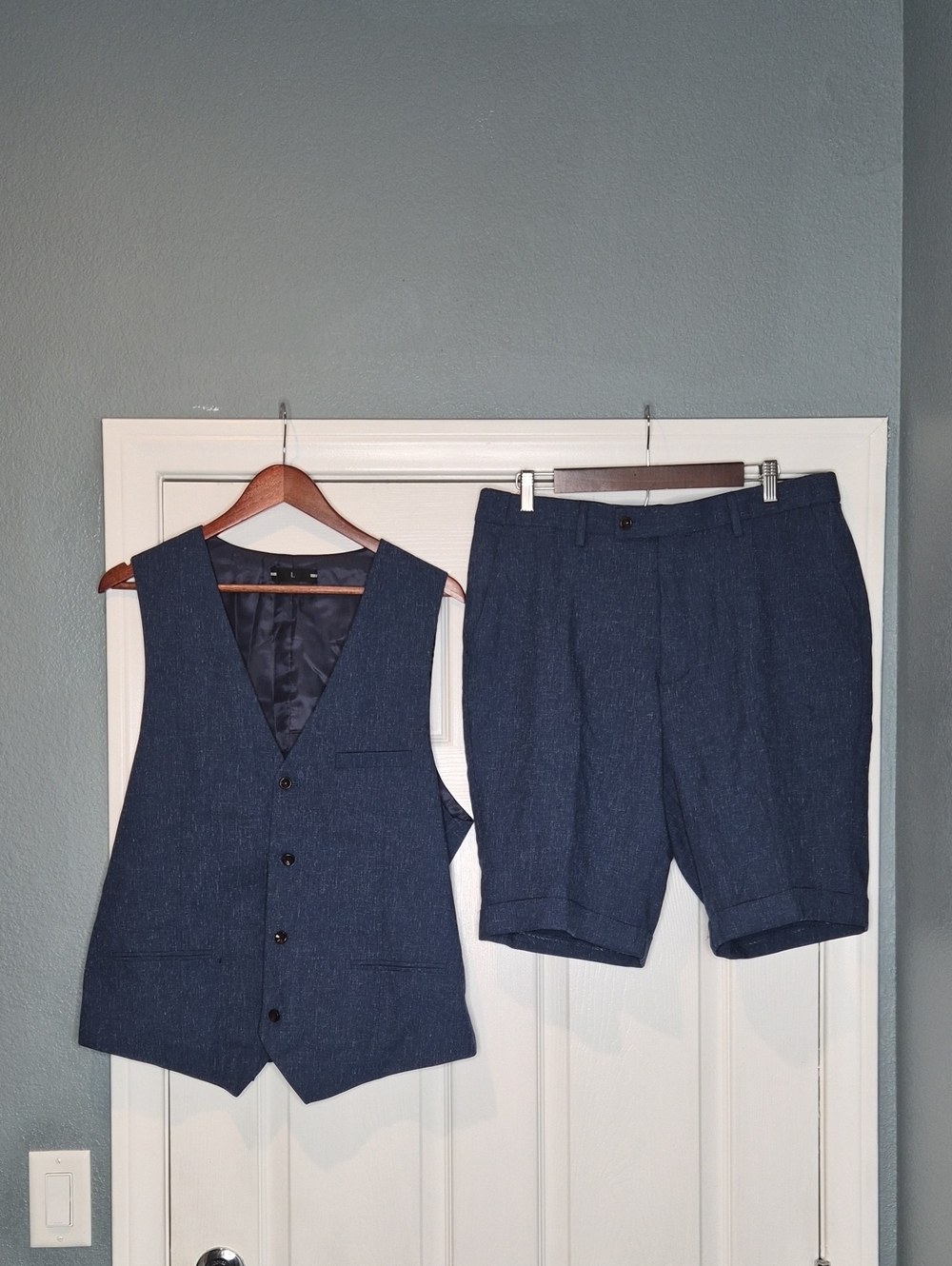 Men's Navy Blue Suit Vest & Shorts Set